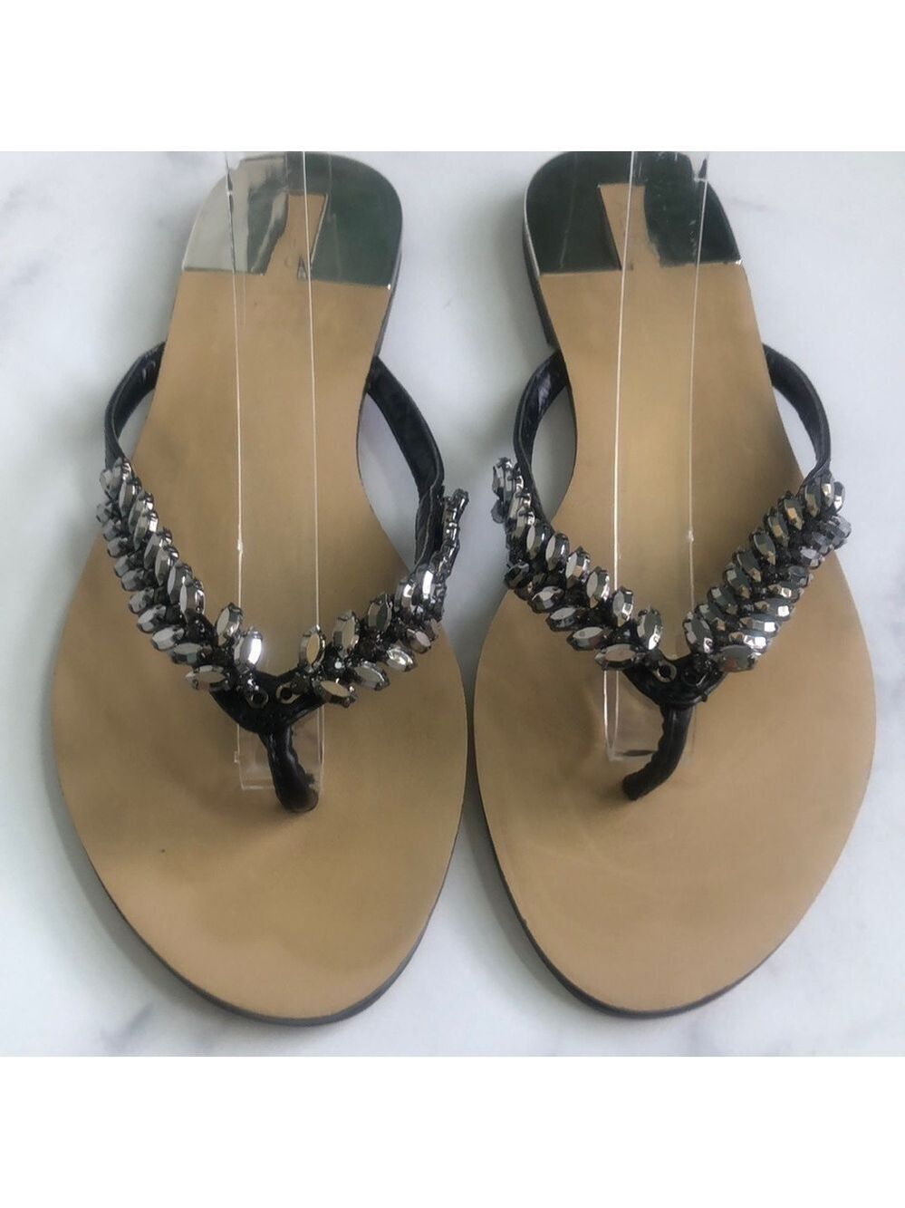 Aldo Rhinestone Thong Sandals Flats Size 8